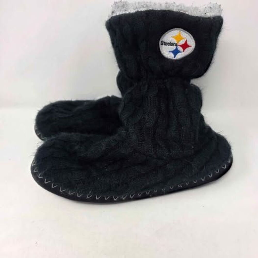 Pittsburgh Steelers Cable Knit Sherpa Slippers Womens XL 11-12 Black Bootie - Picture 6 of 10